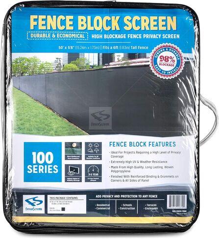 شاشة خصوصية سياج FenceScreen - غطاء سياج مؤقت للزجاج الأمامي بنسبة 98% (6 قدم × 50 قدم، أسود) in Kuwait