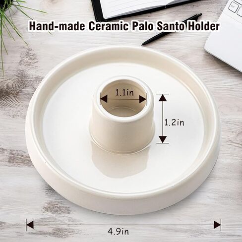 حامل مبخرة من بالو سانتو، حامل عصي بخور مصنوع يدويًا من السيراميك، حامل خشبي برائحة وماسك رماد، هدية مثالية للروحانية او التأمل - ابيض in Kuwait