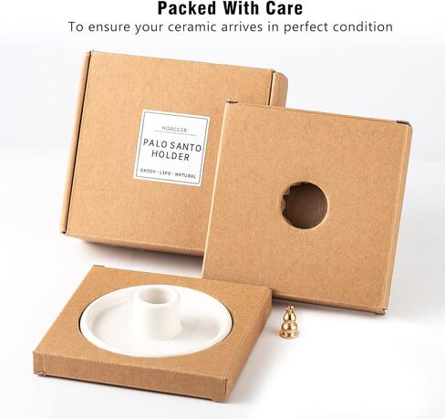 حامل مبخرة من بالو سانتو، حامل عصي بخور مصنوع يدويًا من السيراميك، حامل خشبي برائحة وماسك رماد، هدية مثالية للروحانية او التأمل - ابيض in Kuwait