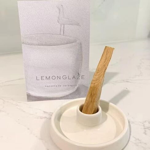 حامل مبخرة من بالو سانتو، حامل عصي بخور مصنوع يدويًا من السيراميك، حامل خشبي برائحة وماسك رماد، هدية مثالية للروحانية او التأمل - ابيض in Kuwait