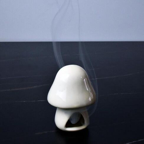 Mushroom Shaped Incense Burner for Cone, Incense Cone Burner Ornaments, Ceramic Mushroom Decor for Desk, Cone Burner Mouth Will Smoke, Ornament Handmade Craftwork Yoga Room（Tweezers Included） in Kuwait