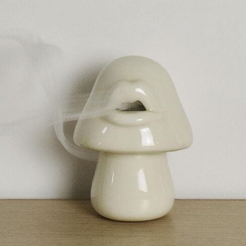 Mushroom Shaped Incense Burner for Cone, Incense Cone Burner Ornaments, Ceramic Mushroom Decor for Desk, Cone Burner Mouth Will Smoke, Ornament Handmade Craftwork Yoga Room（Tweezers Included） in Kuwait