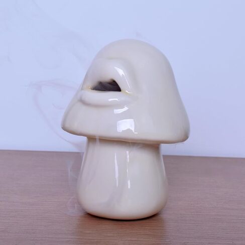 Mushroom Shaped Incense Burner for Cone, Incense Cone Burner Ornaments, Ceramic Mushroom Decor for Desk, Cone Burner Mouth Will Smoke, Ornament Handmade Craftwork Yoga Room（Tweezers Included） in Kuwait