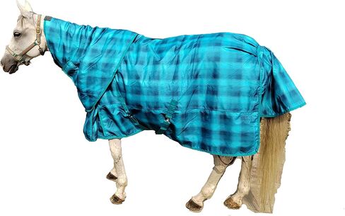 Ankaier 600D بطانية حصان شتوية مقاومة للماء والرياح مع غطاء رقبة قابل للفصل، مواد بوليفيل حرارية عالية الجودة (250 جرام)، نسخة ثقيلة الوزن - أزرق/شبكة - 72 بوصة in Kuwait