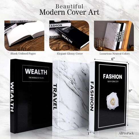 Decorative Books for Home Decor, Set of 3 Modern Fashion Decor Books for Coffee Table, Hardcover Faux Books for Decoration with Blank Pages in Saudi Arabia