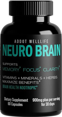 ADDOT WELLLIFE Neuro Brain - مكمل Nootropics Brain لذاكرة ألفا الدماغية ومكملات التركيز - دعم الدماغ لتحسين الذاكرة والتركيز والوضوح in Kuwait