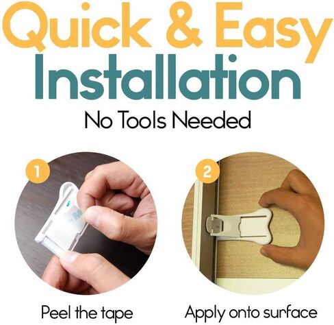 Millie (4 عبوات) قفل باب زجاجي منزلق للأطفال - أقفال نافذة منزلقة آمنة للأطفال أبواب خزانة الباحة الأطفال لا تحتاج إلى أدوات الحفر (أبيض) in Kuwait