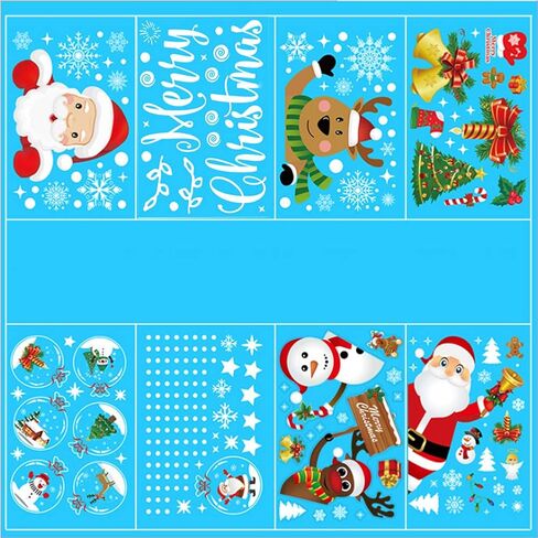 مايزن 161 قطعة من 8 ورقات ملصقات الكريسماس على شكل ندفة الثلج للزجاج، ملصقات الكريسماس لتزيين العطلات وندفة الثلج وسانتا كلوز وغزال الرنة للحفلات in Kuwait