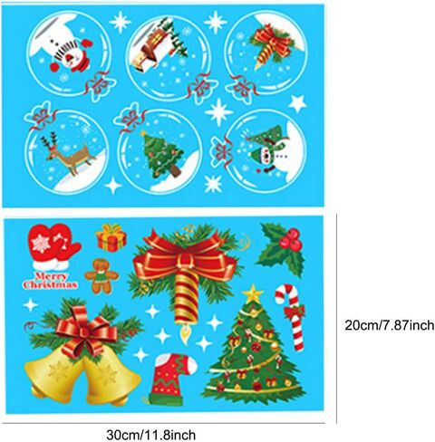 مايزن 161 قطعة من 8 ورقات ملصقات الكريسماس على شكل ندفة الثلج للزجاج، ملصقات الكريسماس لتزيين العطلات وندفة الثلج وسانتا كلوز وغزال الرنة للحفلات in Kuwait
