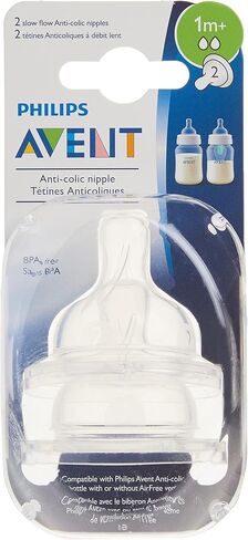 Philips AVENT Anti-Colic Nipple, Clear, 2 Slow Flow, 2 Count in Kuwait