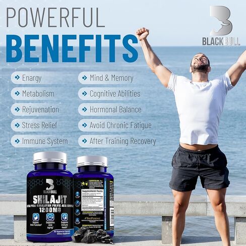 كبسولات بلاك بول شيلاجيت العضوية النقية من الهيمالايا - راتنج شيلاجيت طبيعي عضوي مع مكمل حمض الفولفيك بنسبة 20% - مضاد قوي للأكسدة، صحة الدماغ، دعم مناعة الشيخوخة - شيلاجيت نقي من الهيمالايا in Kuwait
