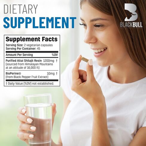 كبسولات بلاك بول شيلاجيت العضوية النقية من الهيمالايا - راتنج شيلاجيت طبيعي عضوي مع مكمل حمض الفولفيك بنسبة 20% - مضاد قوي للأكسدة، صحة الدماغ، دعم مناعة الشيخوخة - شيلاجيت نقي من الهيمالايا in Kuwait