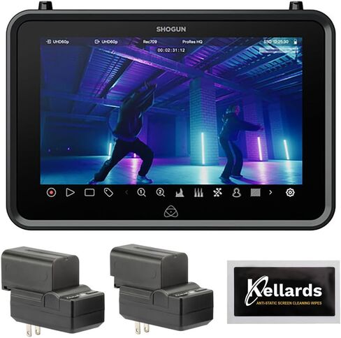 حزمة Atomos Shogun 7 بوصة HDR - مسجل 6K Raw مع Genaray 2 x NP-F770 بطاريات 4400 مللي أمبير في الساعة ومجموعة شواحن مدمجة 2 × ومناديل تنظيف الشاشة المضادة للكهرباء الساكنة in Saudi Arabia