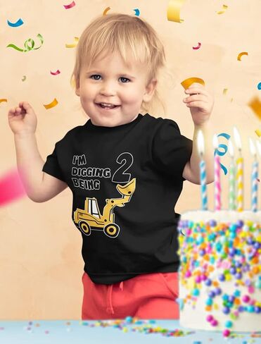 Tstars Construction 2nd Birthday Shirt Toddler Boy Digging Being 2 Tee | Soft cotton bulldozer tee for turning two; great for 2nd birthday, construction party, digger truck theme in Saudi Arabia