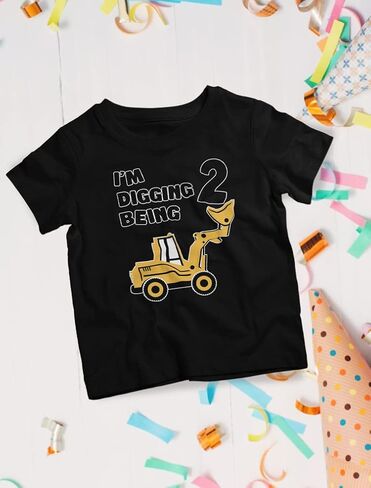 Tstars Construction 2nd Birthday Shirt Toddler Boy Digging Being 2 Tee | Soft cotton bulldozer tee for turning two; great for 2nd birthday, construction party, digger truck theme in Saudi Arabia