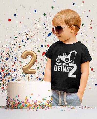 Tstars Construction 2nd Birthday Shirt Toddler Boy Digging Being 2 Tee | Soft cotton bulldozer tee for turning two; great for 2nd birthday, construction party, digger truck theme in Saudi Arabia