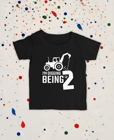 Tstars Construction 2nd Birthday Shirt Toddler Boy Digging Being 2 Tee | Soft cotton bulldozer tee for turning two; great for 2nd birthday, construction party, digger truck theme in Saudi Arabia