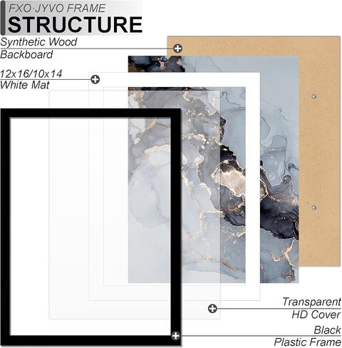 Fxojyvo 12x16 Frame Black, Display Picture 10x14 with Mat or 12 x 16 Without Mat, Wall Hanging Large Picture Frame for Diamond Art Painting 30x40cm - 1 Pack in Kuwait