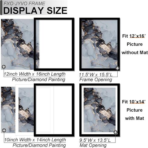 Fxojyvo 12x16 Frame Black, Display Picture 10x14 with Mat or 12 x 16 Without Mat, Wall Hanging Large Picture Frame for Diamond Art Painting 30x40cm - 1 Pack in Kuwait