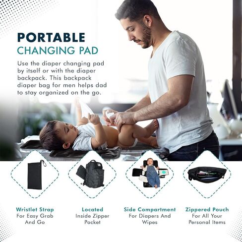 Dad diaper bag | Military Diaper backpack | Large baby bag | diaper bag backpack with portable changing station | New dad gifts for men, Black, Large, Travel Backpacks in Saudi Arabia