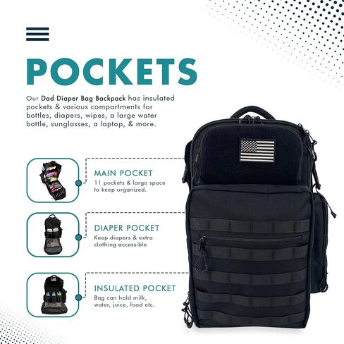 Dad diaper bag | Military Diaper backpack | Large baby bag | diaper bag backpack with portable changing station | New dad gifts for men, Black, Large, Travel Backpacks in Saudi Arabia