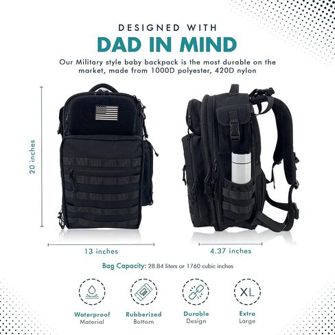 Dad diaper bag | Military Diaper backpack | Large baby bag | diaper bag backpack with portable changing station | New dad gifts for men, Black, Large, Travel Backpacks in Saudi Arabia