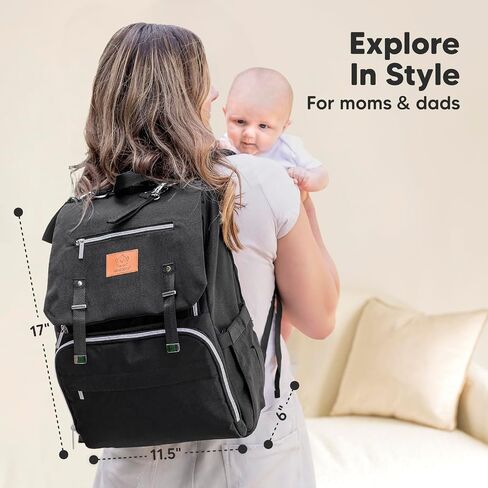 KeaBabies Baby Diaper Bag Backpack with Changing Pad, Large (Trendy Black) | Waterproof Baby Bag for Mom and Dad, Insulated Bottle Pockets, Durable Toddler, Twin, Boy Girl Diaper Backpack for Travel in Saudi Arabia