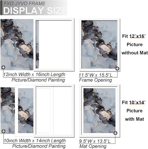 Fxojyvo 12x16 Frame Black, Display Picture 10x14 with Mat or 12 x 16 Without Mat, Wall Hanging Large Picture Frame for Diamond Art Painting 30x40cm - 1 Pack in Kuwait