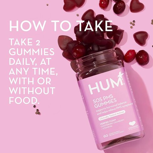 HUM Nutrition SOS PMS Gummies, Helps Relieve PMS Symptoms, Bloating Relief, Mood Swings, Hormonal Balance with Chasteberry Vitex PMS Gummies (30-Day Supply) in Saudi Arabia