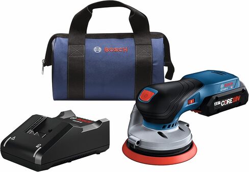 مجموعة أدوات الصنفرة المدارية العشوائية من Bosch GEX18V-5B15 18 فولت مقاس 5 بوصات مع بطارية 4.0 أمبير في الساعة ومجموعة الغبار المتنقلة بالإضافة إلى خيار مرفق خرطوم المكنسة (متجدد) in Saudi Arabia