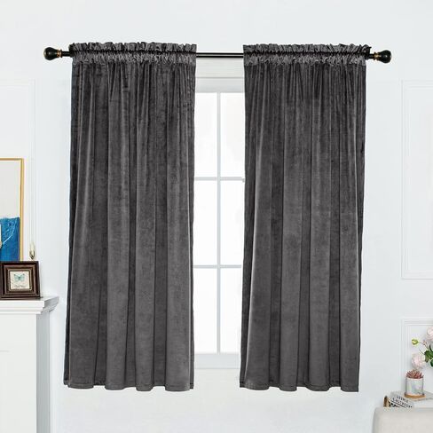 FY FIBER HOUSE Sunlight Block Velvet Blackout Vintage Curtains Rod Pocket Window Treatment Thermal Insulated Room Darkening Drapes for Bedroom Living Room 52Wx95L Inch Set of 2 Panels Olive Green in Kuwait