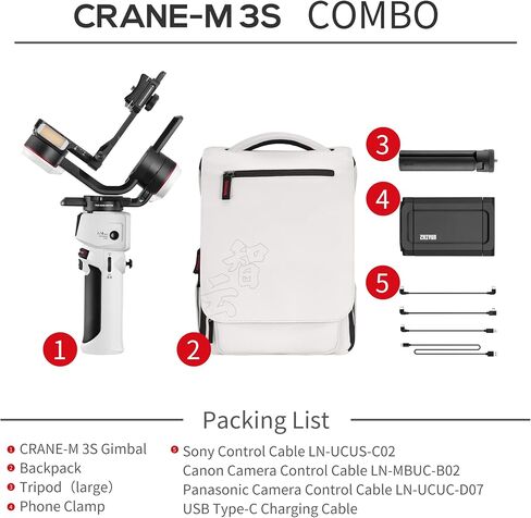ZHIYUN Crane M3S [Office], 3-axis Lightweight Camera Gimbal Stabilizer | for Mirrorless, Smartphone, GoPro Action Camera, 1.22" Color Screen, Bluetooth Control, Fill Light, Vertical Shooting in Kuwait