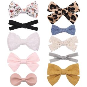 Baby Girl Hair Clips 10 Pack Baby Girl Bows Cotton Flower Prints Hair Accessories Fully Lined Alligator Hair Clips Barrettes for Girls Toddler Kids in Kuwait