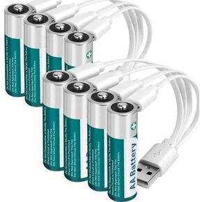 Fitinoch 8 عبوات من بطاريات الليثيوم AA بقدرة 1.5 فولت قابلة لإعادة الشحن مع كابل شحن USB C 4 في 1، بطارية مزدوجة بحجم 2600 مللي واط في الساعة للكاميرا الطرفية
