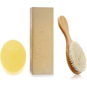 فرشاة شعر للأطفال حديثي الولادة والأطفال الصغار، فرشاة بشعيرات الماعز الطبيعية لعلاج غطاء المهد ومدلك سيليكون ناعم مثالي لاستحمام الطفل وهدية التسجيل in Kuwait