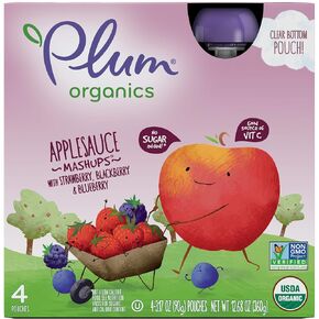 Plum Organics Mashups، صلصة التفاح العضوية للأطفال، الفراولة والتوت الأسود والتوت، 3.17 أونصة، 4 قطع in Kuwait