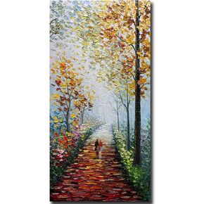 V-inspire art,24x48 inch Modern 100% Hand-Painted Oil Painting - Romantic and colorful afternoon path - Rustic Style Home Furnishing Canvas Painting Decoration 3D Abstract Mural Painting Frame Wall in Kuwait