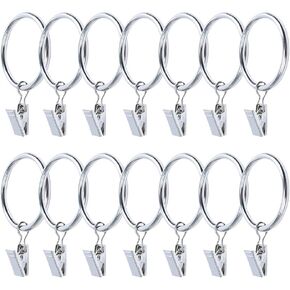 14 Pack Strong Iron Metal Curtain Rings with Clips 2.5 Inch Diameter, Decorative Drapery Rustproof Curtain Rod Clip Ring, Durable Vintage Drapery Hooks with Clips (Gold)
