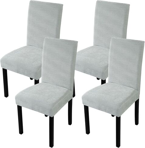 أغطية كراسي WEYOND لغرفة الطعام مجموعة من 4 أغطية كراسي غرفة الطعام كبيرة قابلة للتمدد، واقي أثاث كرسي بارسونز مع غزل الشنيل لغرفة المعيشة 4 عبوات (رمادي فاتح) in Kuwait