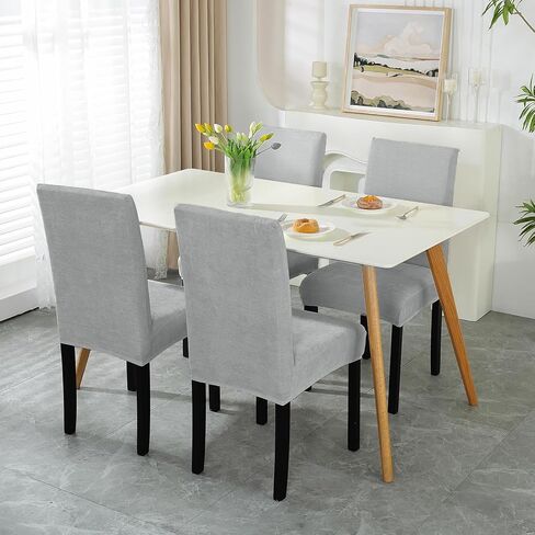 أغطية كراسي WEYOND لغرفة الطعام مجموعة من 4 أغطية كراسي غرفة الطعام كبيرة قابلة للتمدد، واقي أثاث كرسي بارسونز مع غزل الشنيل لغرفة المعيشة 4 عبوات (رمادي فاتح) in Kuwait