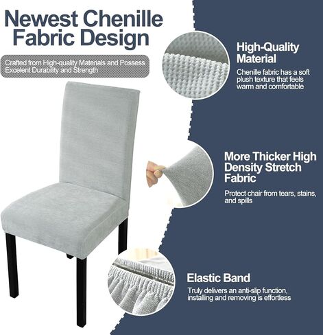 أغطية كراسي WEYOND لغرفة الطعام مجموعة من 4 أغطية كراسي غرفة الطعام كبيرة قابلة للتمدد، واقي أثاث كرسي بارسونز مع غزل الشنيل لغرفة المعيشة 4 عبوات (رمادي فاتح) in Kuwait