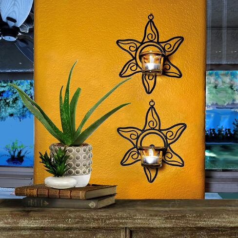 حامل شموع على شكل شمعدان حائطي دوامي من Lily’s Home Deco، فولاذ، أسود، مجموعة من 2، مع 2 حامل شموع من الزجاج الشفاف in Kuwait