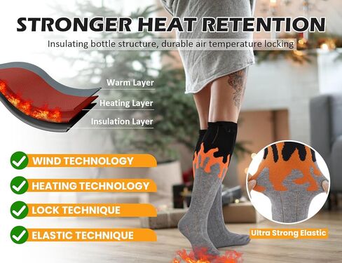 جوارب ساخنة 5000 مللي أمبير للرجال والنساء - جوارب كهربائية سريعة التسخين 360 درجة - 4 إعدادات للحرارة 131 درجة فهرنهايت - 167 درجة فهرنهايت جوارب ساخنة بالبطارية - جوارب كهربائية قابلة للغسل في الغسالة وقابلة لإعادة الشحن للصيد والتزلج والتخييم in Kuwait