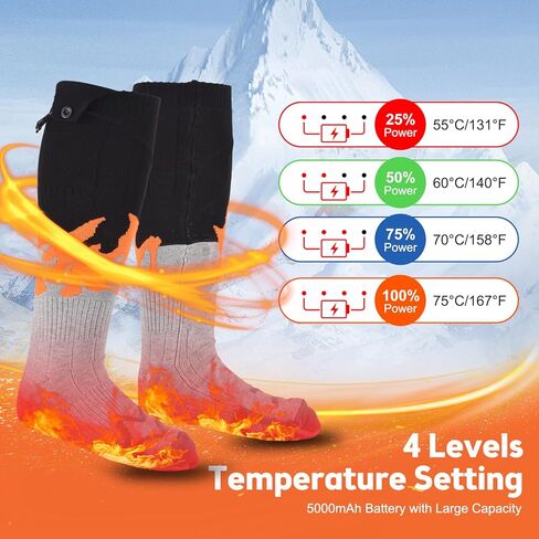 جوارب ساخنة 5000 مللي أمبير للرجال والنساء - جوارب كهربائية سريعة التسخين 360 درجة - 4 إعدادات للحرارة 131 درجة فهرنهايت - 167 درجة فهرنهايت جوارب ساخنة بالبطارية - جوارب كهربائية قابلة للغسل في الغسالة وقابلة لإعادة الشحن للصيد والتزلج والتخييم in Kuwait