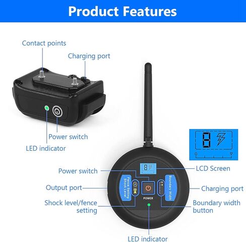 سياج كهربائي لاسلكي للكلاب من تيكهوم، نظام سياج للكلاب قابل لإعادة الشحن مع جهاز تحكم عن بعد، نطاق 131-722 قدم، نظام احتواء الكلاب المقاوم للماء IP67، طوق تدريب الكلاب غير ضار وقابل للتعديل للكلاب الصغيرة والمتوسطة والكبيرة in Kuwait