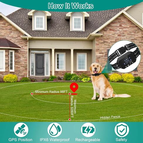 iMounTEK Wireless GPS Dog سياج قابل لإعادة الشحن مقاوم للماء طوق كلب كهربائي 98-3280FT قابل للتعديل نصف قطر نظام احتواء الحيوانات الأليفة في الهواء الطلق للكلاب المتوسطة الكبيرة in Kuwait