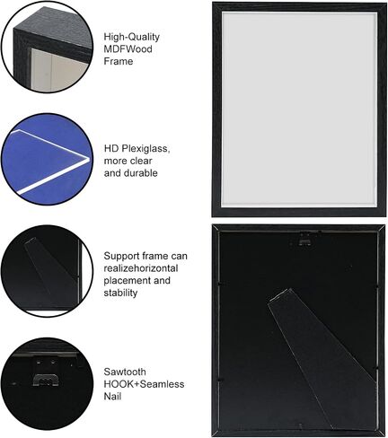 Kennmo 8x10 Black Wooden Shadow Box Frame Memory Box, MDF Wood with Tempered Glass, 1.8 inch Depth Display Box for Collages Collections Mementos Awards Medals Photos (Black) in Saudi Arabia