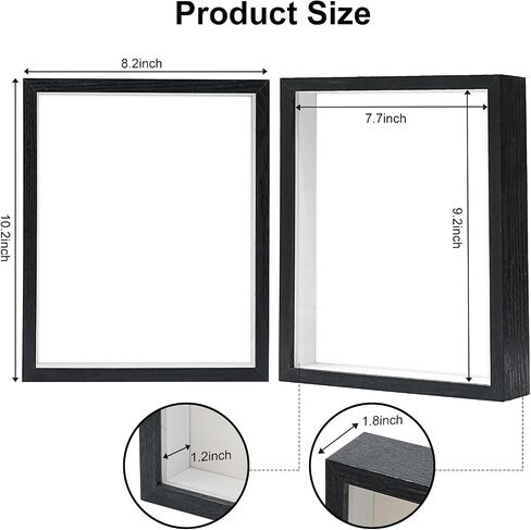 Kennmo 8x10 Black Wooden Shadow Box Frame Memory Box, MDF Wood with Tempered Glass, 1.8 inch Depth Display Box for Collages Collections Mementos Awards Medals Photos (Black) in Saudi Arabia
