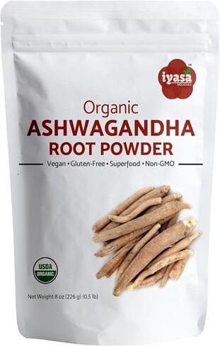 Iyasa Holistics Organic Ashwagandha Powder, Withania Somnifera, Ayurveda Superfood from India, Workout Supplement, Resealable Pack of 8 oz (Pack of 1) in Saudi Arabia