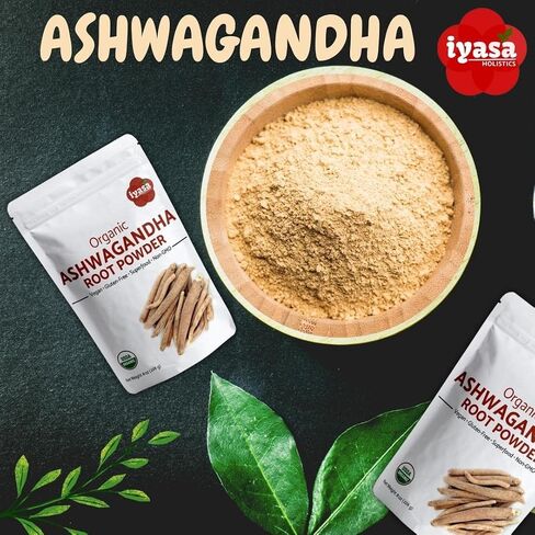 Iyasa Holistics Organic Ashwagandha Powder, Withania Somnifera, Ayurveda Superfood from India, Workout Supplement, Resealable Pack of 8 oz (Pack of 1) in Saudi Arabia